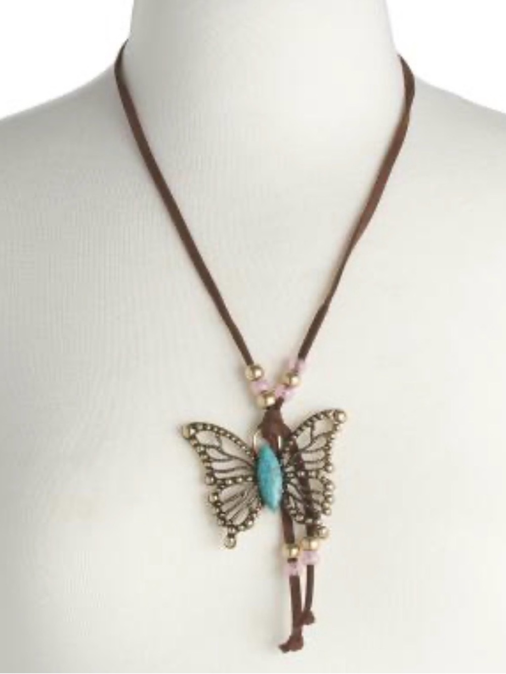 Betsey Johnson Butterfly Necklace with Turquoise and Pink Accents - Picture 3 of 3